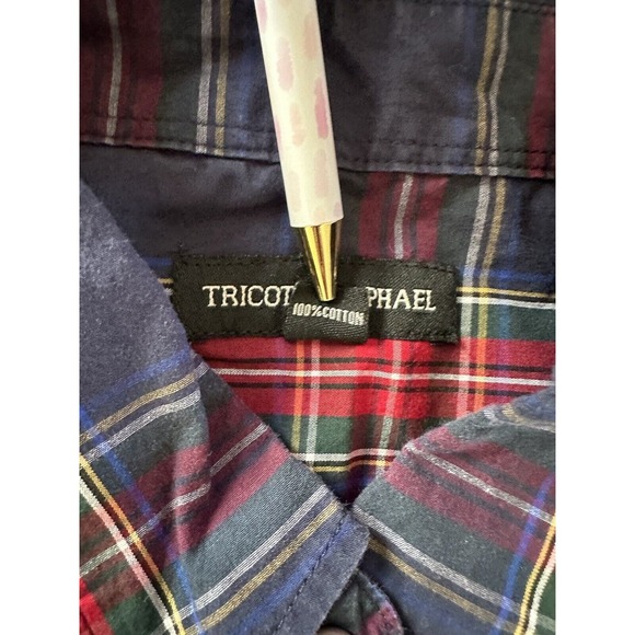 Tricots St Raphael Button Up Shirt Large Blue/Red/Green Plaid Long Sleeve - Picture 6 of 12